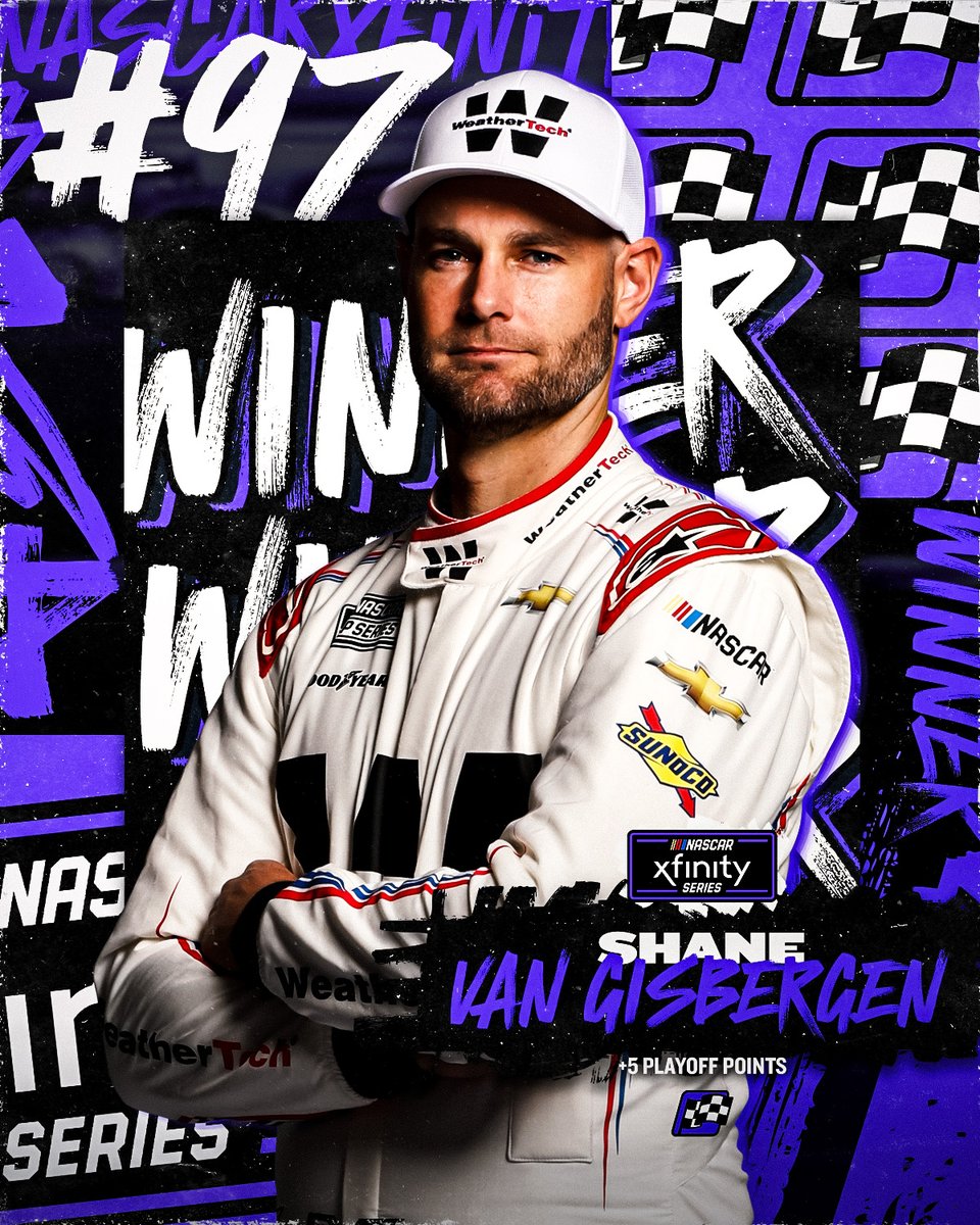 NASCAROReillyAP's tweet photo. It's a late rally for @shanevg97! He wins at @Race_Portland! 🏁🏁🏁 https://t.co/FO3Rt2LTeB