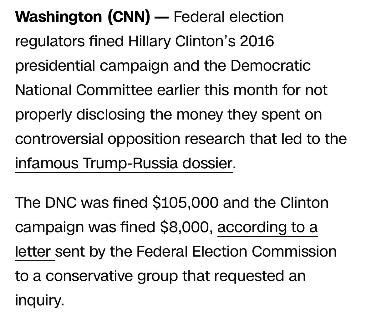 DavidSacks's tweet image. THE BUSINESS RECORDS DOUBLE STANDARD

In 2016, Hillary Clinton’s campaign was fined $8,000 for violating federal campaign finance laws. Why? Her team falsely reported the funding of the Steele Dossier as “legal services” and “legal and compliance consulting.”

Actually this…