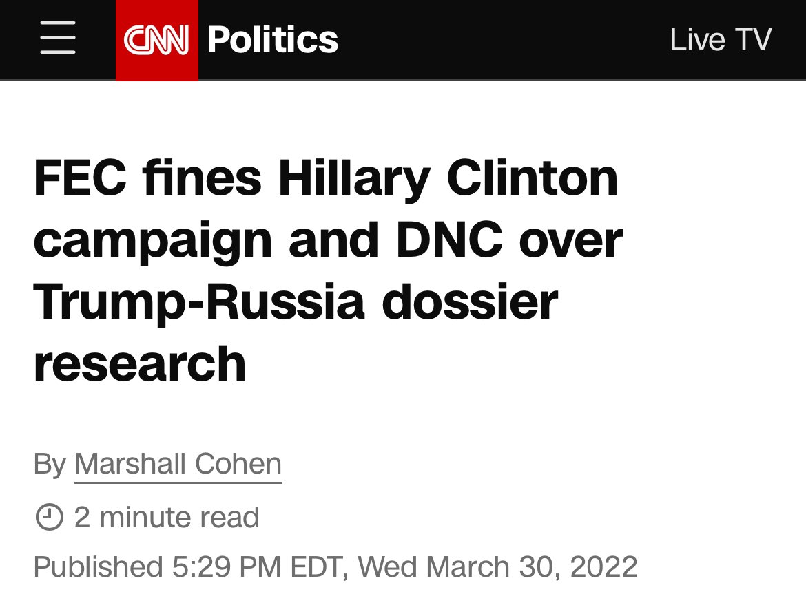 DavidSacks's tweet image. THE BUSINESS RECORDS DOUBLE STANDARD

In 2016, Hillary Clinton’s campaign was fined $8,000 for violating federal campaign finance laws. Why? Her team falsely reported the funding of the Steele Dossier as “legal services” and “legal and compliance consulting.”

Actually this…