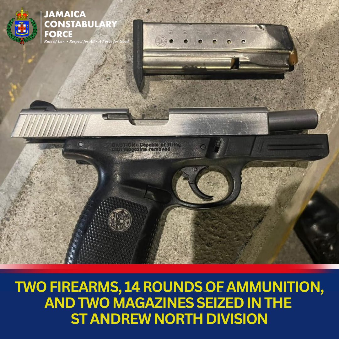 The St. Andrew North Police recovered two firearms and several rounds of ammunition in the Grants Pen and Stony Hill policing areas on Saturday, June 1, 2024.