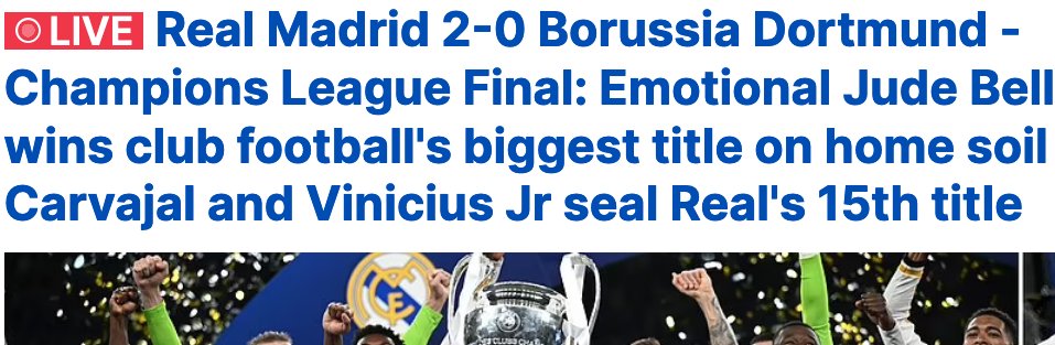BlackQueenLara's tweet photo. #MyViewsMine #7THINGS-#FOOTBALL
1️⃣ #DORRMA-The #DailyMail writes: EMOTIONAL #JudeBellingham wins clubs football biggest title 
- Did DM🖥the #UCLfinal ? #Dortmund botched 5 big chances AND was STRONGER than Real. #Bellingham was a #sissyboy at #Wembley AND #Real won by EXPERIENCE https://t.co/ZLKIIHUbHp