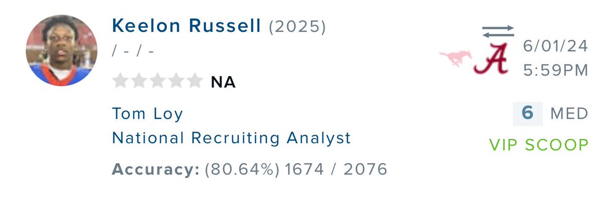 RecruitsBama's tweet photo. NEWS: 2025 4 ⭐️ QB Keelon Russell has been crystal balled to FLIP from SMU to #Alabama by National Recruiting Analyst, @TomLoy247 

The #6 QB in the nation is currently on an official visit with the #CrimsonTide https://t.co/oNdPQHk0z6