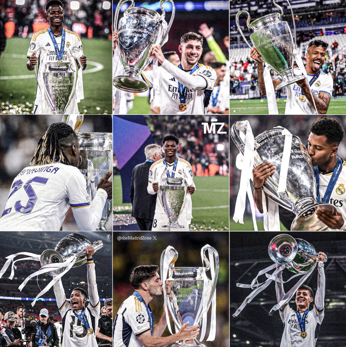 theMadridZone's tweet photo. Real Madrid's new generation:

🇧🇷Vini Jr: 12 trophies
🇺🇾Fede Valverde: 12 trophies 
🇧🇷Militão: 11 trophies 
🇧🇷Rodrygo: 11 trophies
🇫🇷Camavinga: 9 trophies
🇫🇷Tchouaméni: 6 trophies
🇪🇸Brahim: 5 trophies
🏴󠁧󠁢󠁥󠁮󠁧󠁿Jude Bellingham: 3 trophies
🇹🇷Arda Güler: 3 trophies

THE NEW ERA! 🫡 https://t.co/R7TqlEoVag
