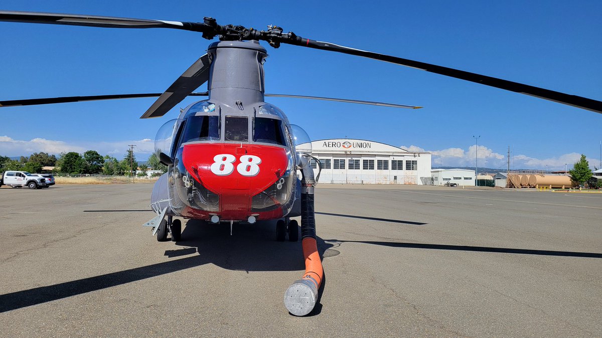 CALFIRE_ButteCo's tweet photo. We continue to staff up in preparation for the summer heat and increased fire risk. Tanker 8AJ, a type I firefighting helicopter, is available for firefighting duty at the #ChicoAirAttackBase. More info to follow, just wanted to let you know she's here and ready to go. https://t.co/2PjFiqBHoR