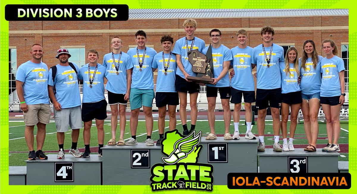 WIAA State Tournaments (@wiaawistate) on Twitter photo Congratulations to Iola-Scandinavia, the 2024 WIAA Boys Track & Field D3 Team State Champions! 🏆
The Thunderbirds complied 45 points to earn the State Title! #wiaatrack #statechamps Congratulations to Iola-Scandinavia, the 2024 WIAA Boys Track & Field D3 Team State Champions! 🏆
The Thunderbirds complied 45 points to earn the State Title! #wiaatrack #statechamps