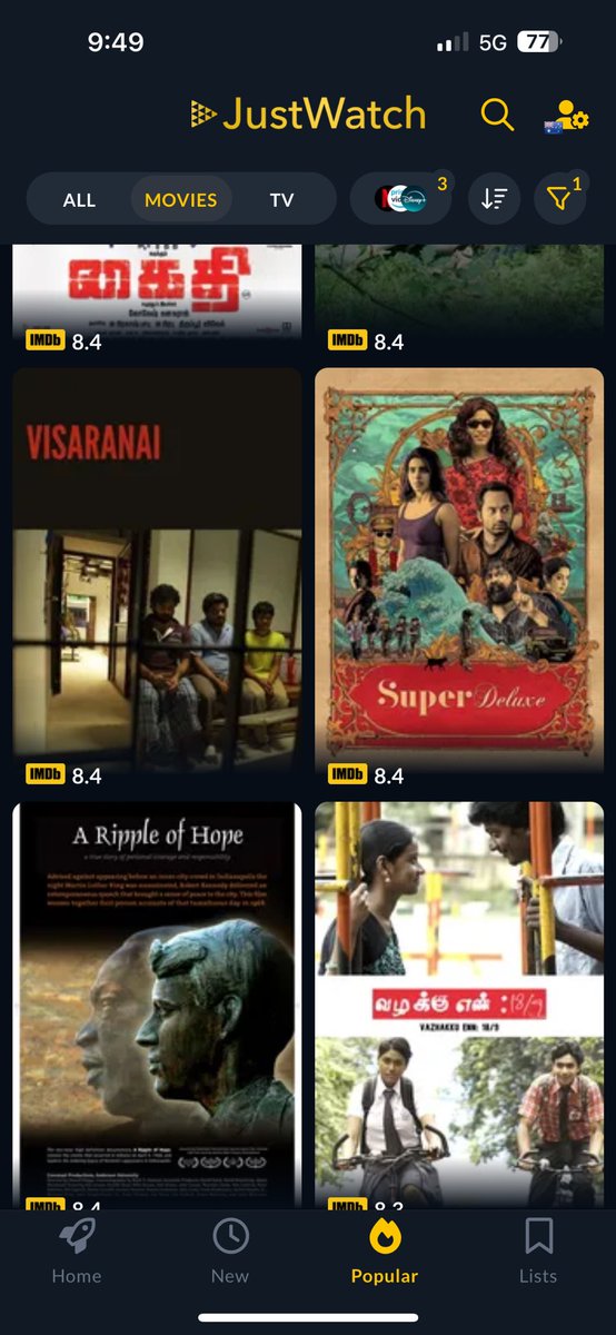 dalefraser's tweet photo. Wow @JustWatch went downhill fast. Sort by score every movie is some Indian film and no way to filter by language. One of my favourite apps for finding good movies is almost useless now https://t.co/duL46sIDBd