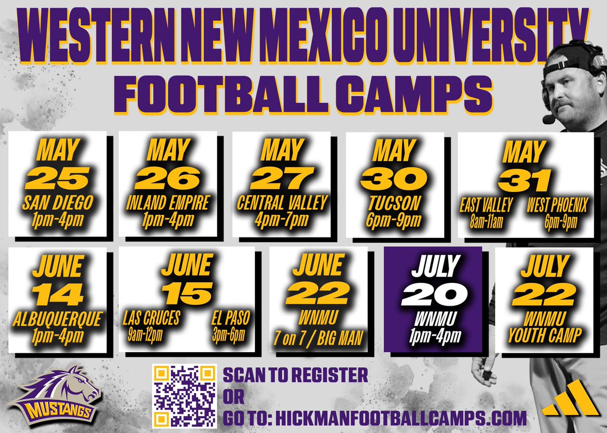 🚨NEW MEXICO &amp; EL PASO🚨

Get registered and secure a spot!

🔘EARN a Scholarship 
🔘Open to ALL HS grades 
🔘Get coached up by our staff

📍La Cueva HS
📅June 14th

📍Las Cruces HS
📅June 15th

📍Canutillo HS
📅June 15th

Sign Up👇
hickmanfootballcamps.com