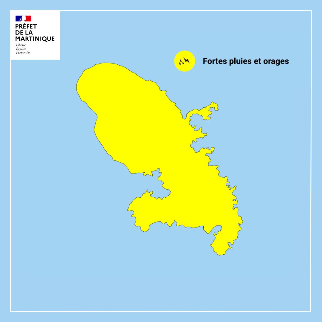 #météo La Martinique actuellement en vigilance jaune Samedi 1er juin 2024 à 16h45 (heure locale)