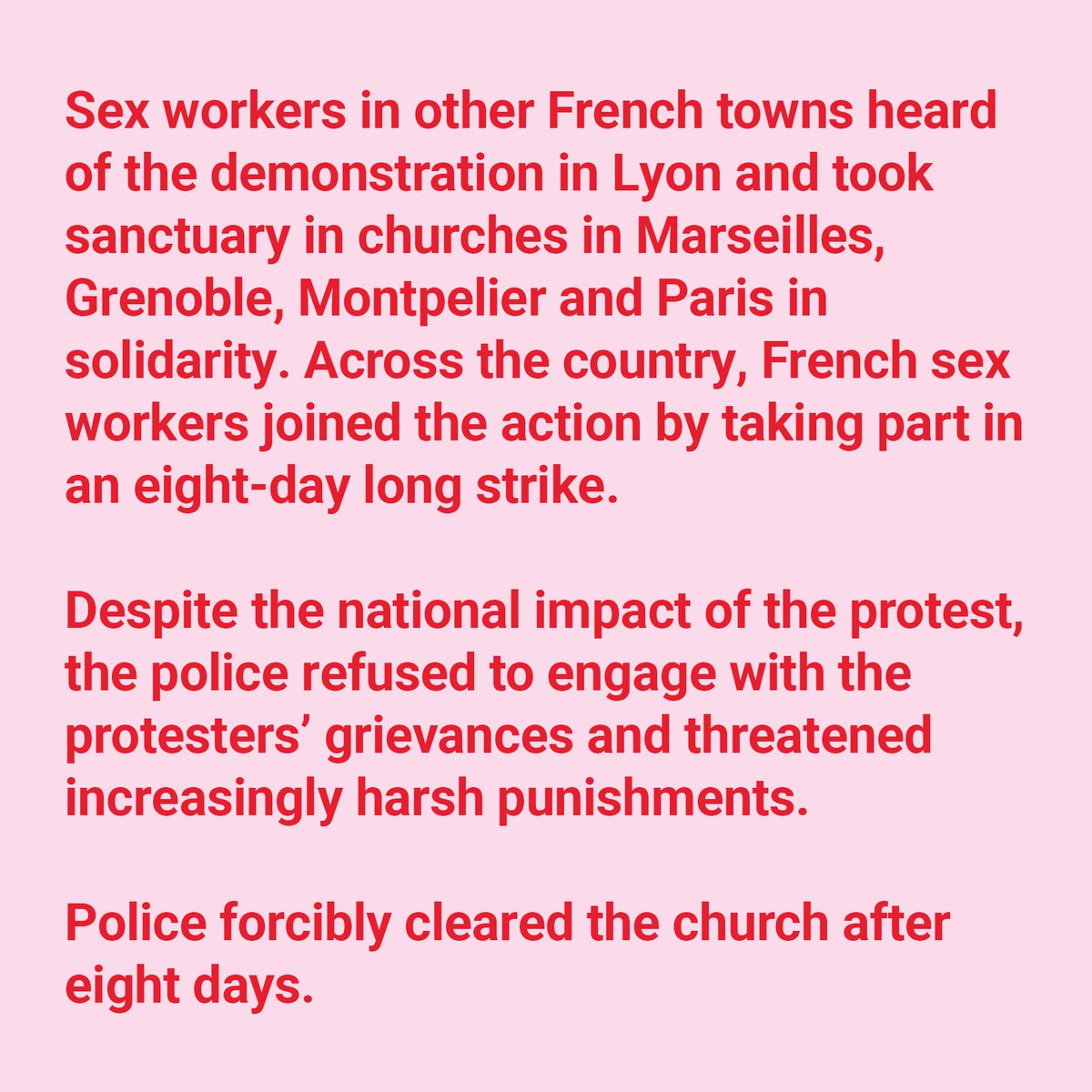 scarletalliance's tweet photo. INTERNATIONAL WHORES' DAY: On 2nd June 1975, more than 100 sex workers and their allies began an 8-day demonstration at the St Nizier Church in Lyon, France to protest criminalised and exploitative working and living conditions. https://t.co/CJBQIVkVEv