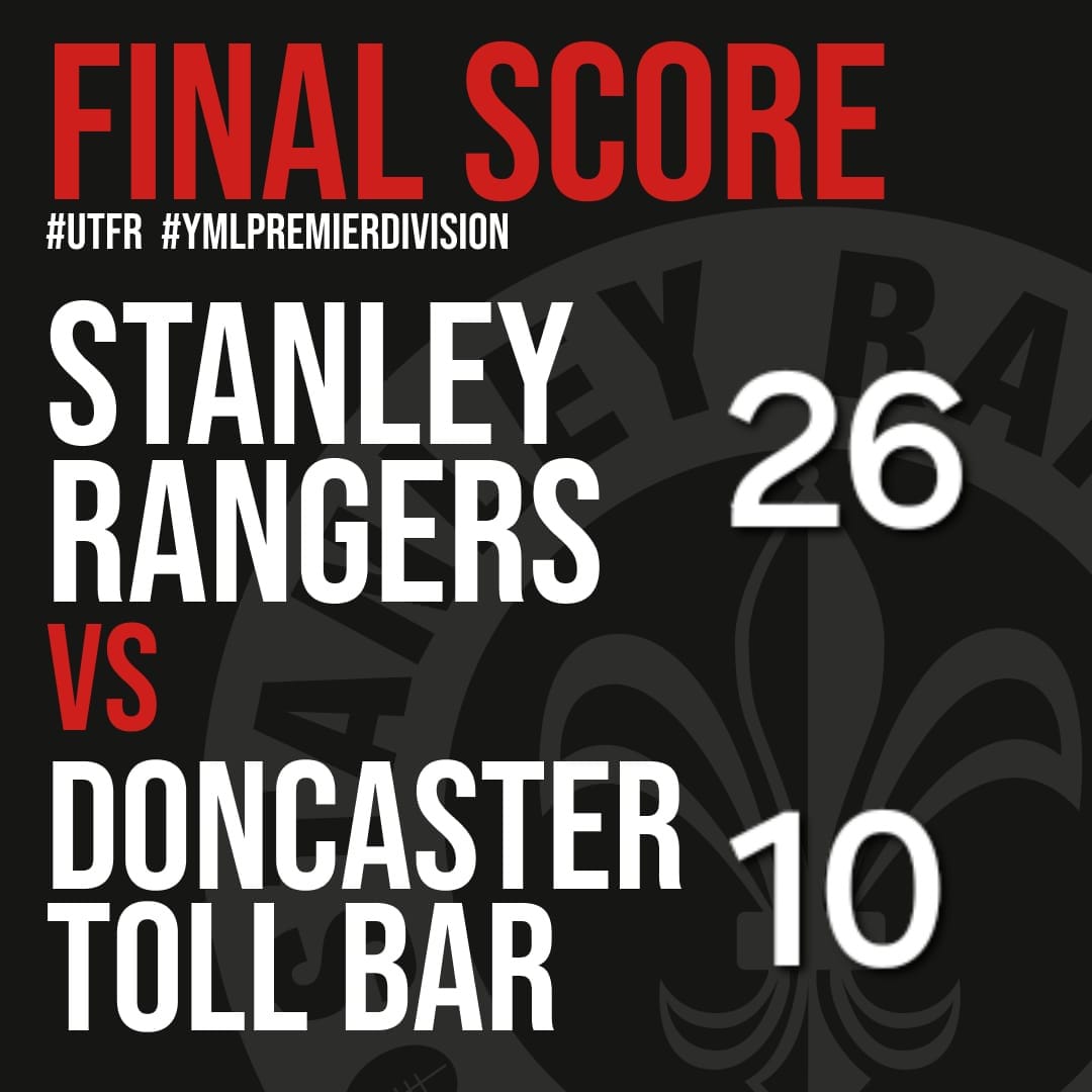 Stanley Rangers 26-10 Donny Toll Bar.
Tries
Jake Lord 2
Liam Grimmett
Ryan Strafford
Joel Marsh

MOM- Liam Grimmett

Enjoy rest of ya weekend Rangers fans. 😎🔴⚫️⚜️ UTFR