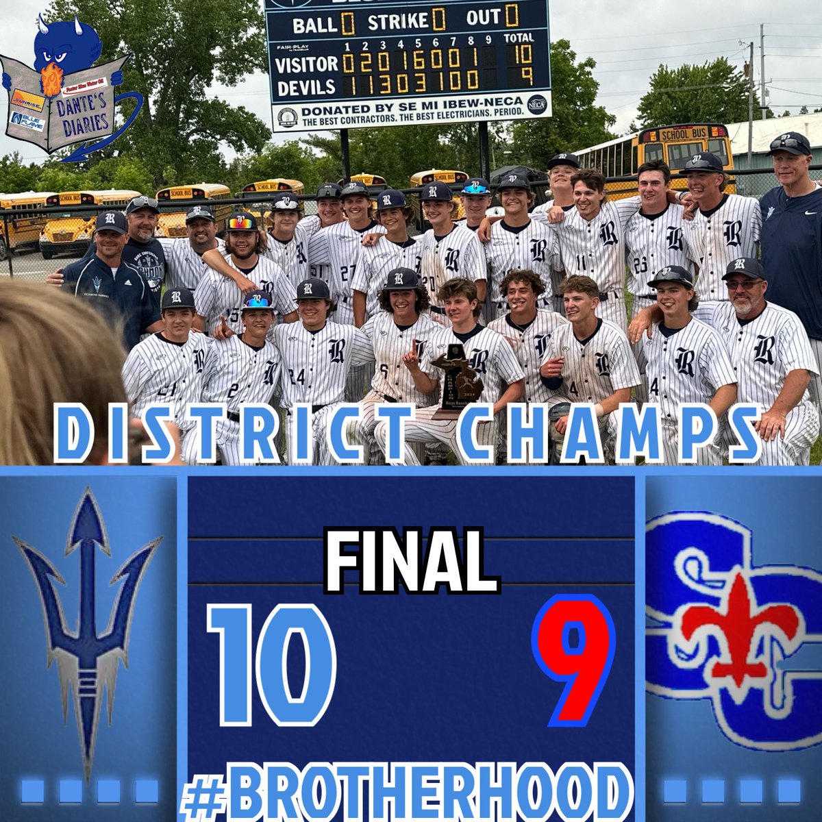 ⚾️ For the 2nd time in three years, Richmond are your DISTRICT CHAMPIONS!!! What a game to watch for the ages! This team did not give up every step of the way. When they were down, they got back up and held their head high til the final out! #BROTHERHOOD
