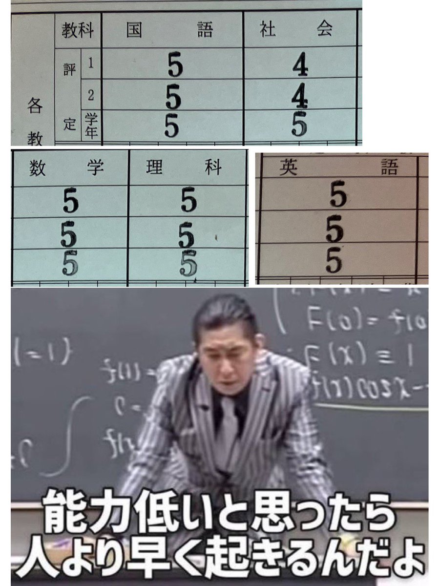 私の通知表です(中3、31年前)
1人でコツコツと勉強してオール5になりました🤗
貧しい境遇から抜け出そうと何倍も努力したんですね〜
でも10年後、まさかブラック企業で人生を台無しにするとは思いませんでした😢
今の人たちは勉強しなくていいから楽しげですね🤗