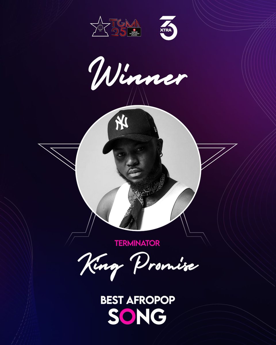Connect971fm's tweet photo. Terminator by King Promise wins Best Afropop song of the year. Congratulations!
#connectentertainment #25thTGMA https://t.co/Tp7xPfgX2C