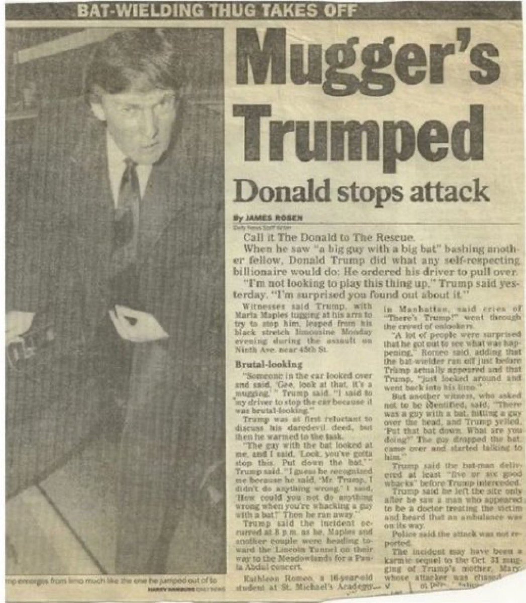 dom_lucre's tweet photo. On November 20, 1991, New York Daily News wrote that Donald Trump had his driver pull over his car to run out of it to stop a mugging. Fact Checkers said that this claim wasn’t verified, well I just did. https://t.co/TITl0OHEN7