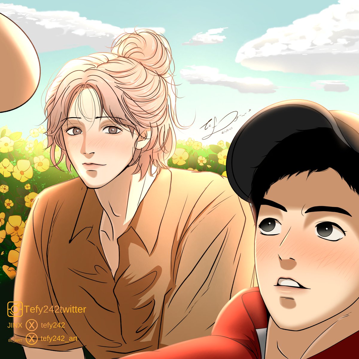 Tefy242's tweet photo. #Jinx Special Activities โ๏ธ This time we have a Heetato selfie. This time Heesung and potato decided to go out and enjoy the beautiful sunny day!๐
#์งํฌ์ค #jinxfanart #heetato @_MinGwa ๐๐๐ https://t.co/7mKcQ9F3i5