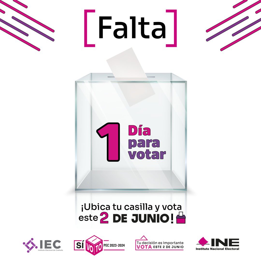 AlbertoCamposH's tweet photo. ¡Falta solo 1 día para votar!
Ubica tu casilla en
https://t.co/jVpDzBAmas y vota mañana
#1DíaParaVotar #ParticipaciónCiudadana2024 https://t.co/ZQeLOjoFxF