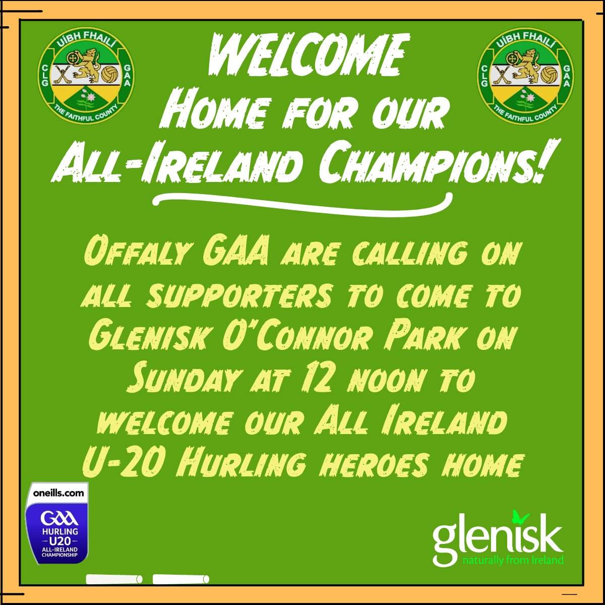 biffo100's tweet photo. @MarkCorcor1744 @TheSundayGame Here's the details for you Mark, 12 noon tomorrow in Tullamore💛🤍💚 https://t.co/e4j7TIeEIY