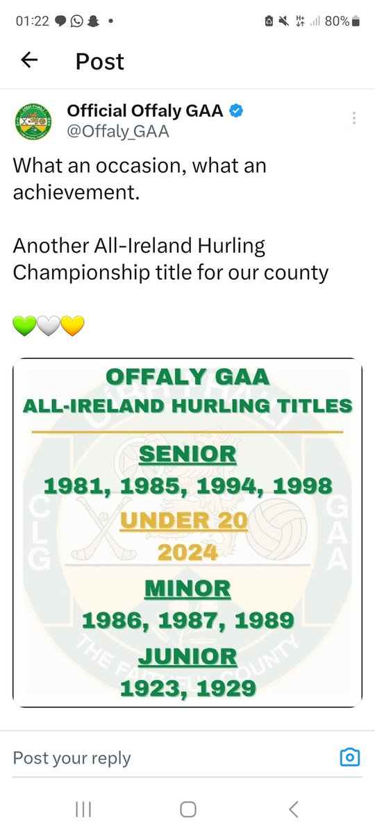 biffo100's tweet photo. @AlanGavin20 @DenisCrowley @FiFinnymac @gaaleinster @Offaly_GAA @semplestadium @OfficialCorkGAA @TipperaryGAA Here's the reality Denis💛🤍💚 https://t.co/GvzdQPjZAf
