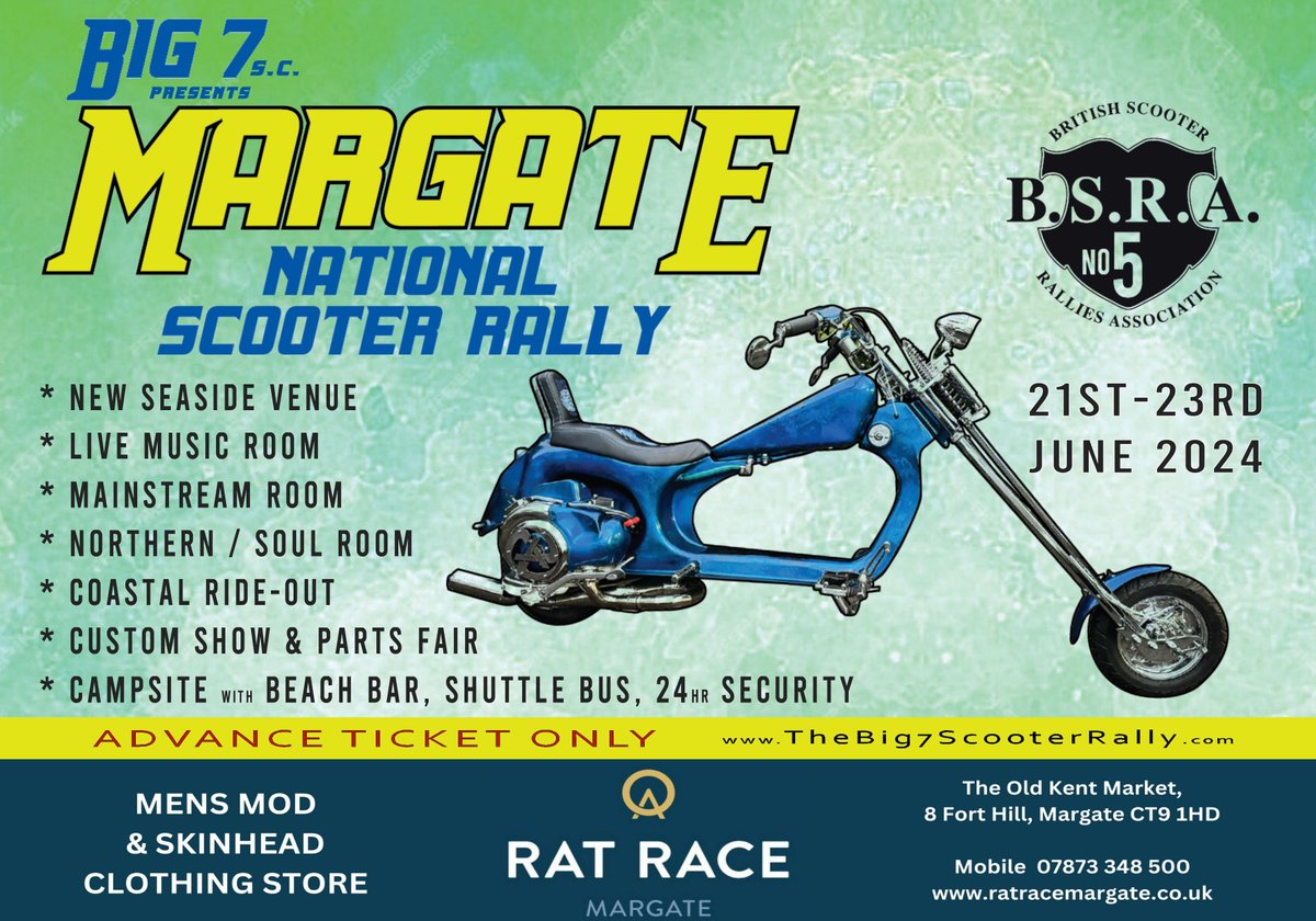 Less than 20 days to go until the BSRA Big 7 National in Margate. Tickets are limited so buy your soon thebig7scooterrally.com/tickets/