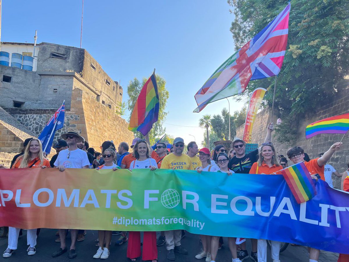 FranceaChypre's tweet photo. The French 🇫🇷 Embassy team joined yesterday fellow #DiplomatsForEquality at the #CyprusPride 🏳️🌈
A lot of energy and diversity in the streets of Nicosia to further the struggle for equal rights & opportunities
@AcceptCY https://t.co/HEtBCJmstg