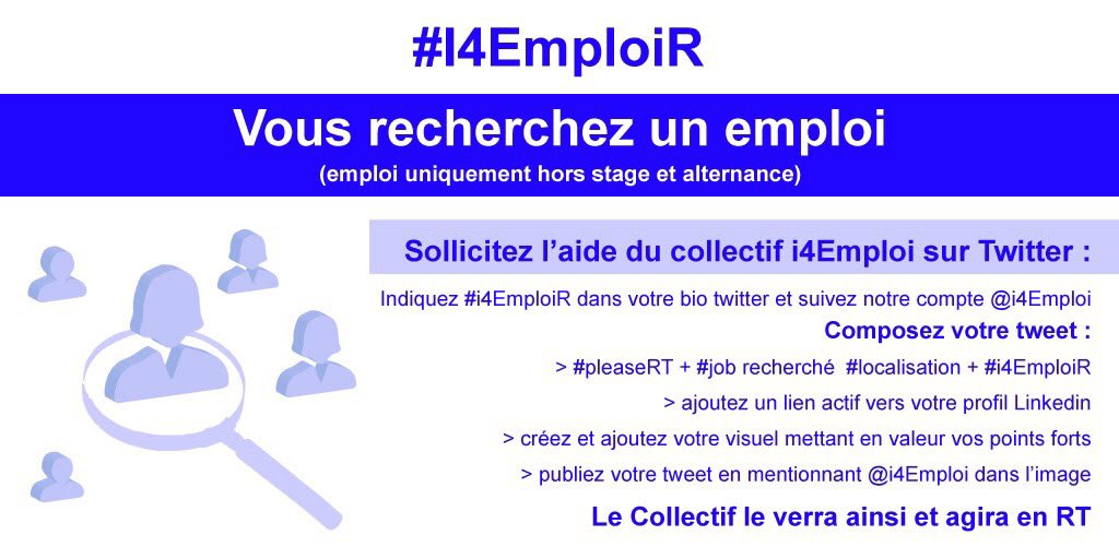Talent en recherche de job ? 
notre collectif bénévole t’aide à booster ta visibilité 🚀

1️⃣ Inscris #i4EmploiR dans ta bio✍️
2️⃣ Découvre les pré-requis ici👇
3️⃣ Follow notre compte🙏
4️⃣ Oublie mail et tel😉
5️⃣ Visuel &amp; lien Linkedin ➕
6️⃣ Go 🚀