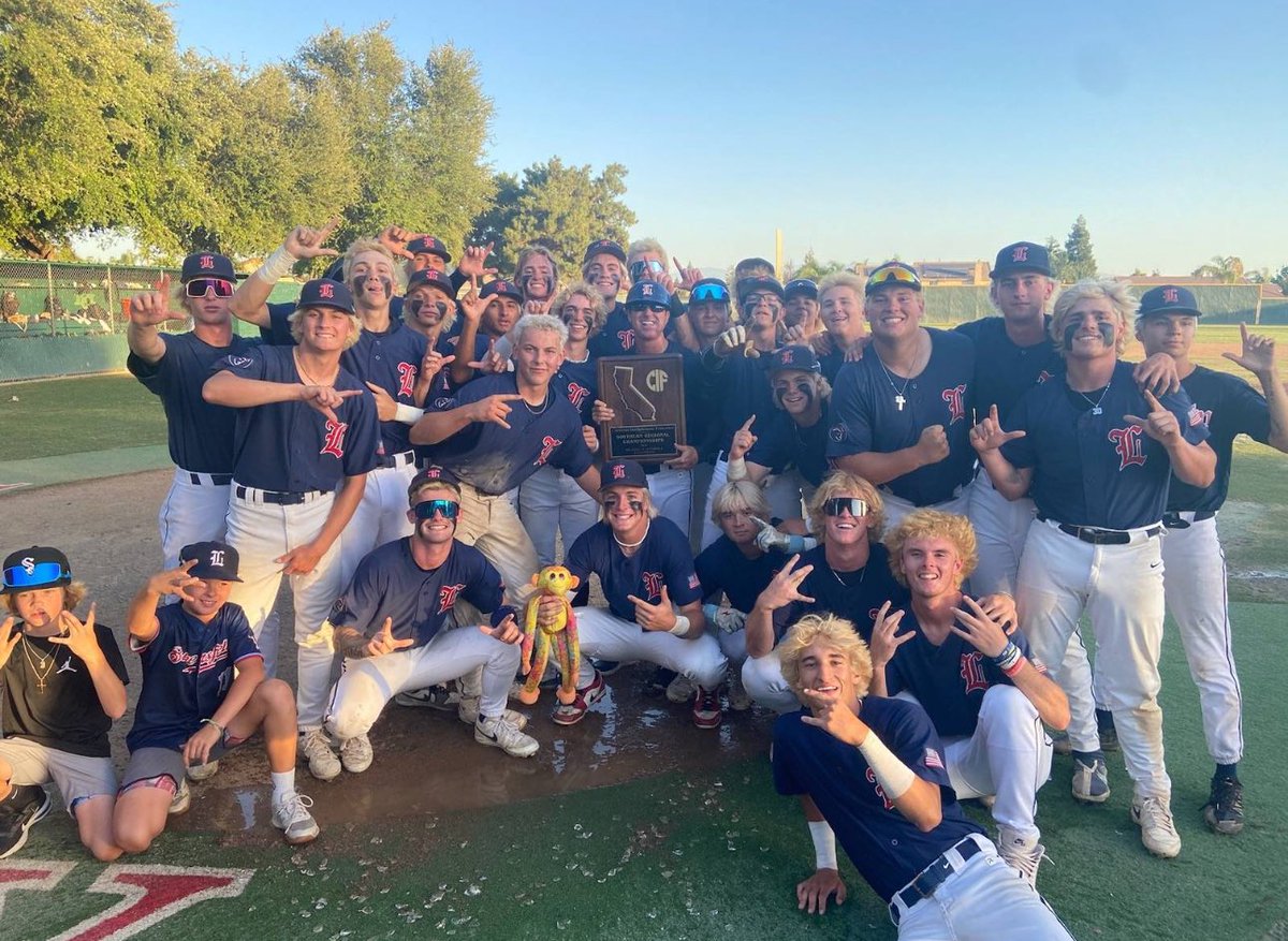 PAGMETER's tweet photo. Baseball final
Liberty 6 Moorpark 5 (10 innings)

Congratulations to the Liberty Patriots!
Division 2 SoCal State Champions!

What a Game and what a Patriots comeback!

Down 4-1 in the bottom of the 7th, Mr clutch does it again!
Brock Thompson with a 3-run bomb to tie it and to send it to extra innings!

Brody Berry with the game winning walk off RBI for the Patriots in the 10th. 

WP Brady Baird (1 2/3 IP, 2 Ks) 
Caden Churchman, Thompson and Tryce Spainhoward each with 2 hits.

The Central Section Champions finish an amazing year at 32-4 and end with a 20 game winning streak!