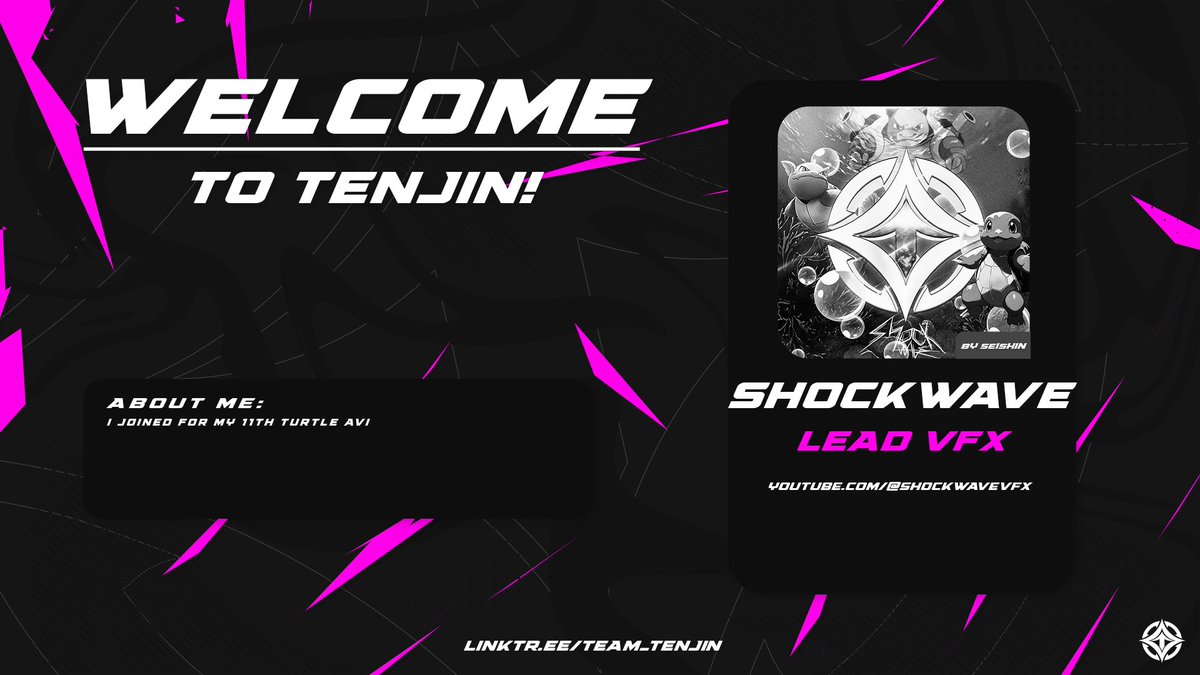 TeamTenjinRL's tweet photo. WOAH Active day! Please welcome @ShockwaveVFX to Tenjin as our new VFX Lead!
#TeamTenjin #11thSquirtleAVI https://t.co/WyiqgDnkcD