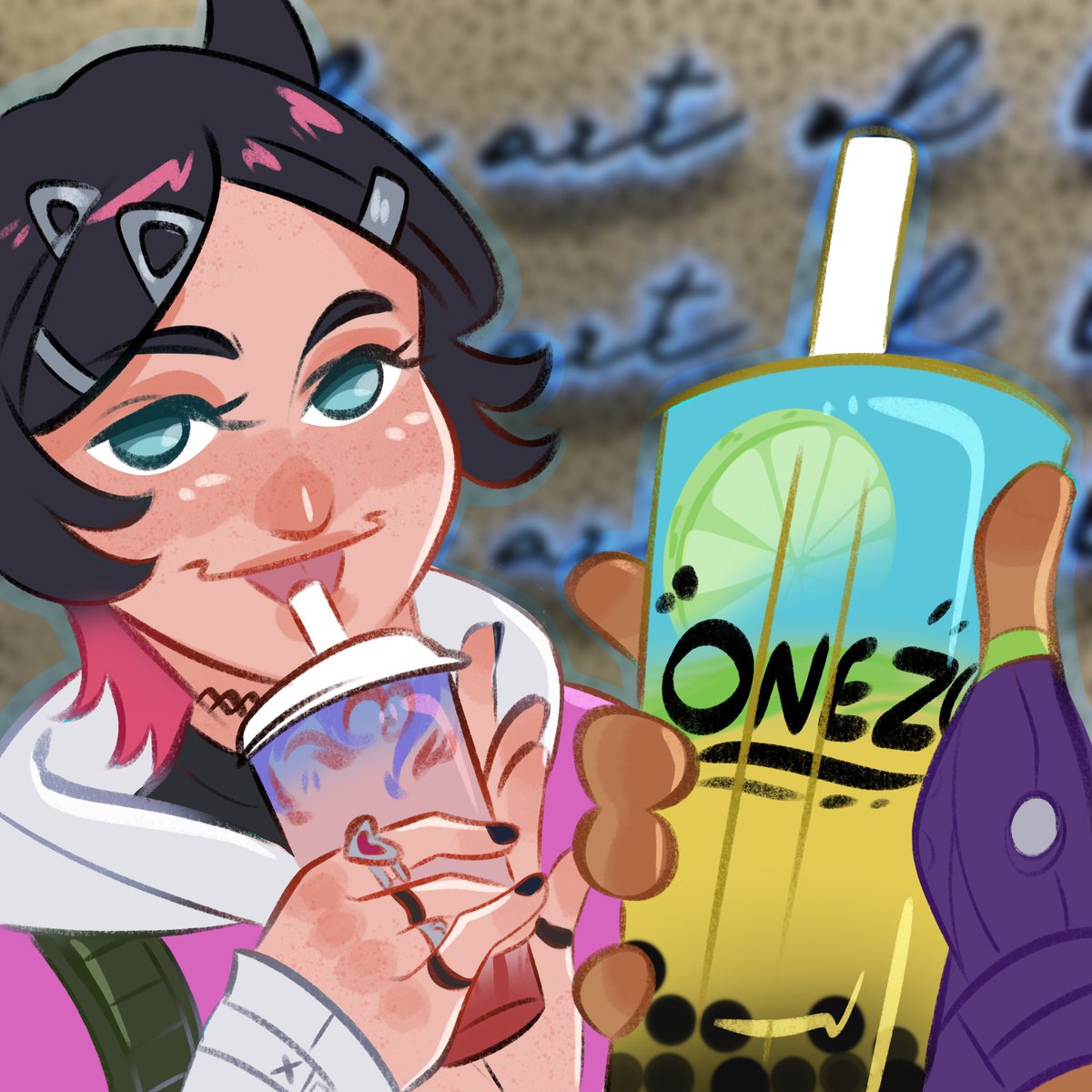 lazyystar's tweet photo. Happy Pride! 🏳️‍🌈🏳️‍⚧️
I realized only today that Onezo chose 2 openly queer characters for their Valo drinks this year 🥹 both drinks are very delicious, drop by tomorrow if you get the chance to try them out! #valorant #valorantart https://t.co/EioVOEYOLW