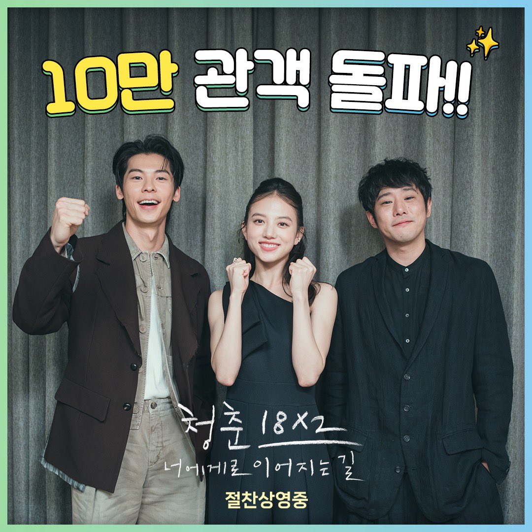 극장가를 완전히 매료시킨 힐링의 물결!
<청춘 18X2 너에게로 이어지는 길> 10만 관객 돌파!
전국의 청친자 관객분들께 진심으로 감사드립니다🙇🙇

#청춘18X2너에게로이어지는길 #청춘18X2 #청춘18 #청춘너이길
#허광한 #키요하라카야 #미치에다슌스케 #후지이미치히토
#첫사랑 #로맨스 #영화 #상견니