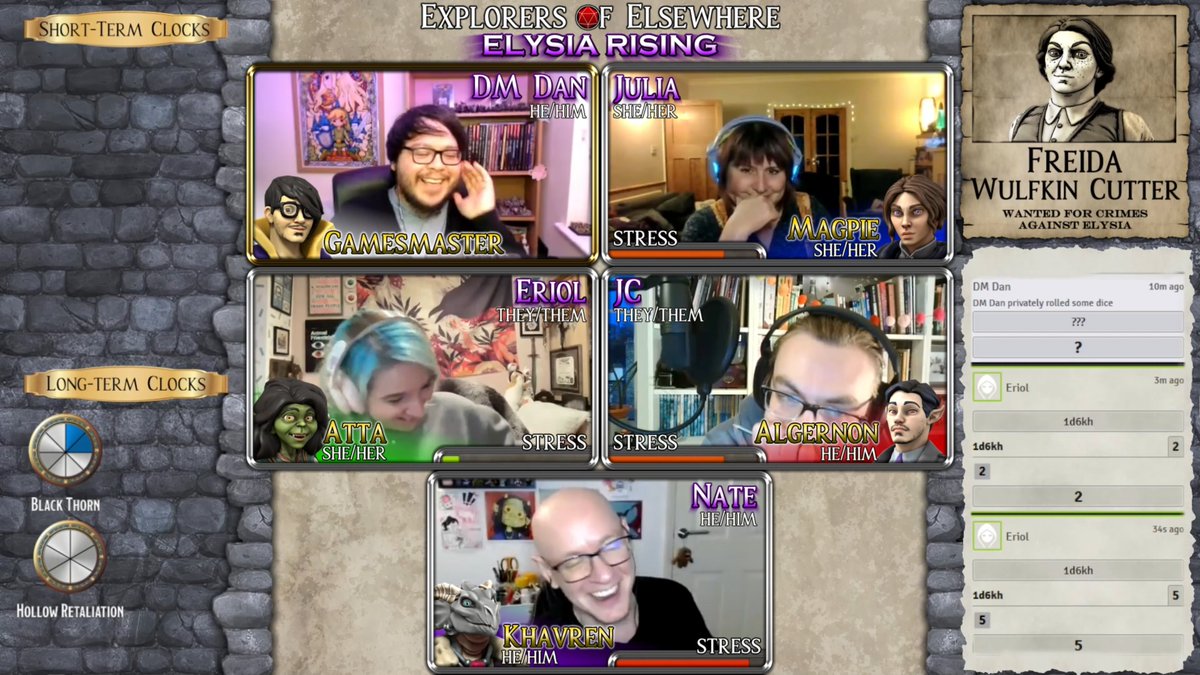 EoElsewhere's tweet image. We're back with new @BladesInTheDark content! 🥳

We return to ELYSIA RISING to find our Crew in hiding after their disastrous last score. Catch the video on the EoE YT page (link in bio!) or listen on #podcast!

Like &amp;amp; sub for more #ttrpg content! 💜
#ttrpgrising #ttrpgcommunity