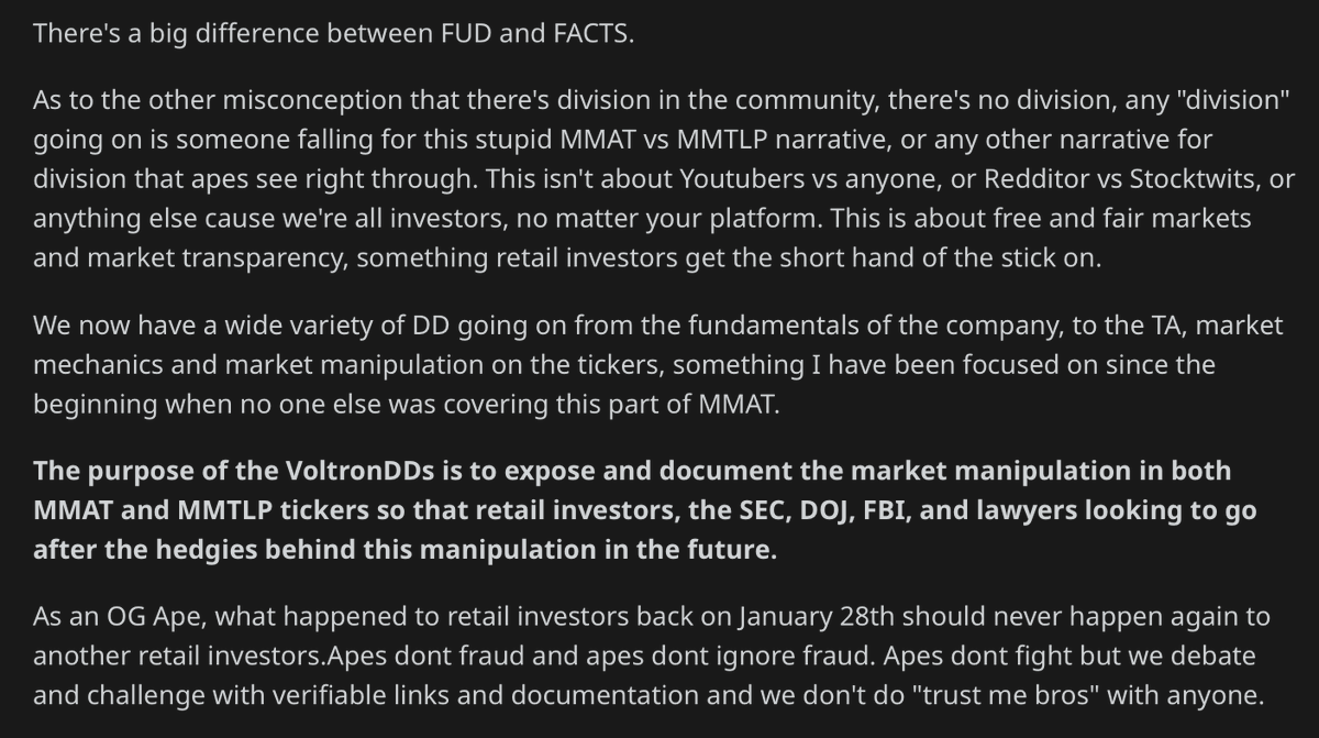 perspective508's tweet image. Thanks @BasileEsq and those entities who&apos;ve sourced #VoltronDD to help fight for retail justice.

Since 2021, we documented the #Metamanipulation in both $MMAT/ $MMTLP to get answers now.
  
Like I said before, any &quot;this vs them&quot; narratives are distractions to the TRUTH.