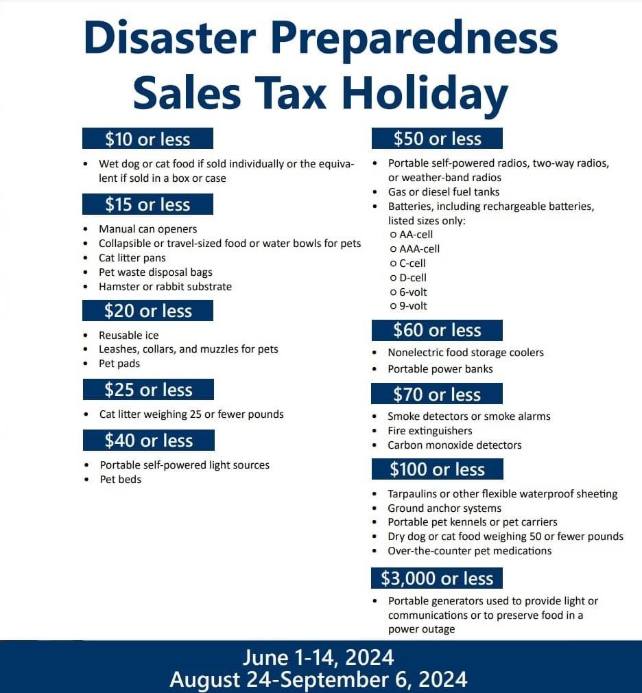 Live in Florida?  NOAA is forecasting an extremely active hurricane season, so prepare now to be a survivor. For the next two weeks, buy these items and pay no sales tax. Get Florida Strong!
#midlandusawx