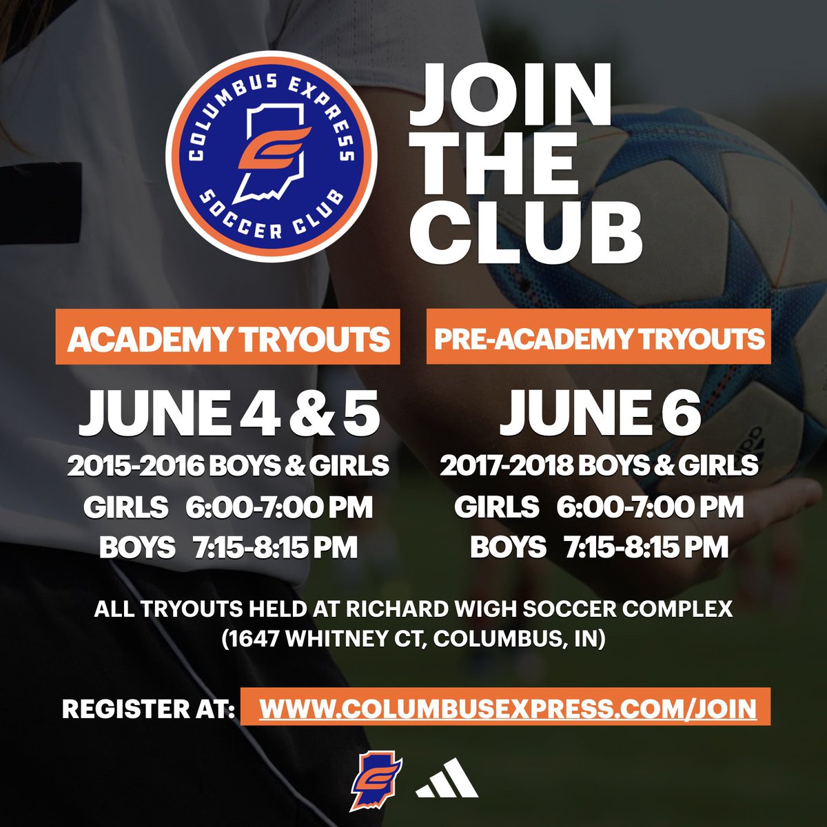 ExpressSC1977's tweet photo. JOIN THE CLUB: Tryouts are approaching soon. Register today to secure an opportunity to play for Columbus Express Soccer Club in 24-25. Visit https://t.co/70z3vWbDnW to register https://t.co/155jhyd8oM