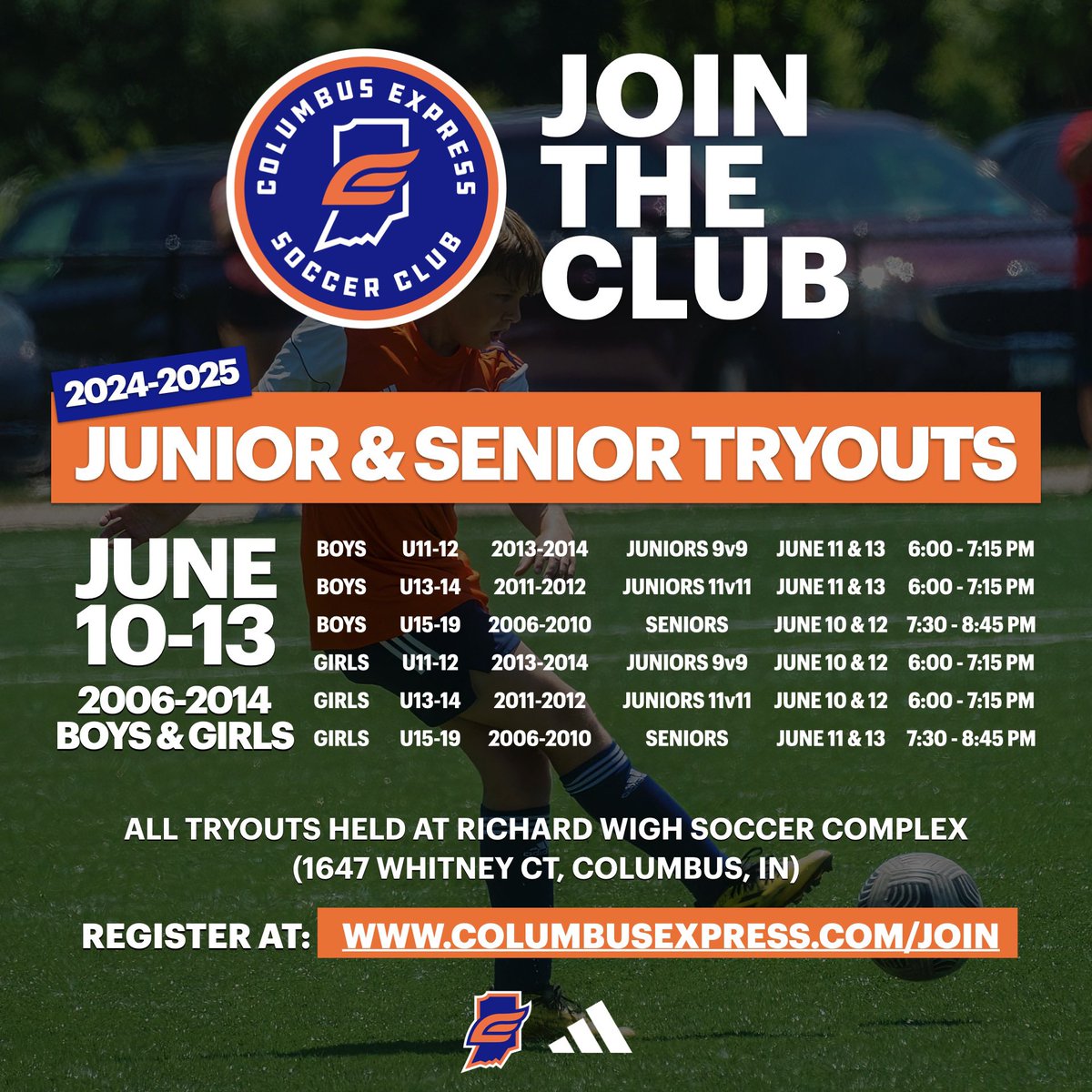ExpressSC1977's tweet photo. JOIN THE CLUB: Tryouts are approaching soon. Register today to secure an opportunity to play for Columbus Express Soccer Club in 24-25. Visit https://t.co/70z3vWbDnW to register https://t.co/155jhyd8oM