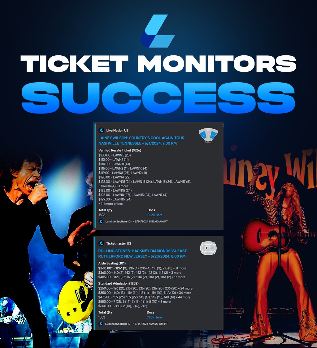 Want to get into ticket reselling but cant get any of the drops? Let Lumina help you catch all ticket show restocks. Come join here and start learning today! discord.gg/luminamonitors