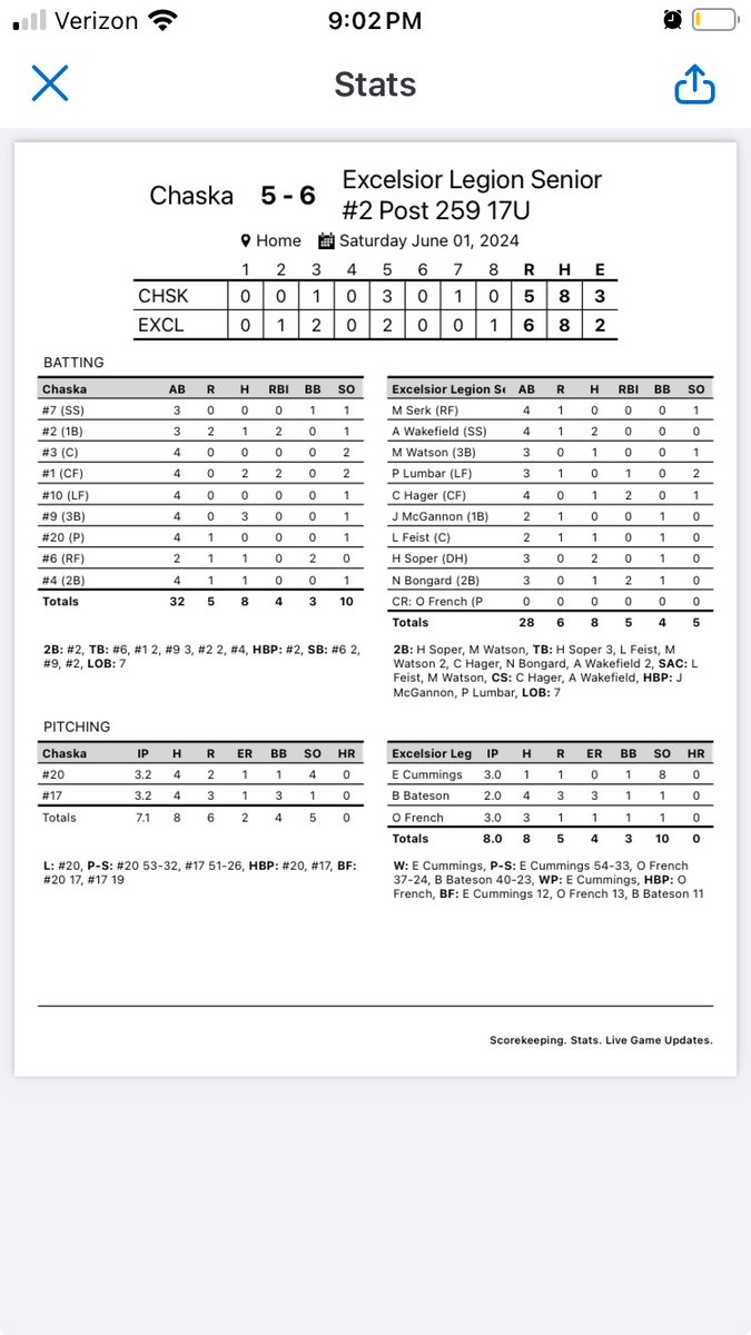 bb_legion's tweet photo. Excelsior Senior 2 wins there opener in walk off fashion with Nate Bongard getting the game winning hit. https://t.co/CmlkcQEN2M