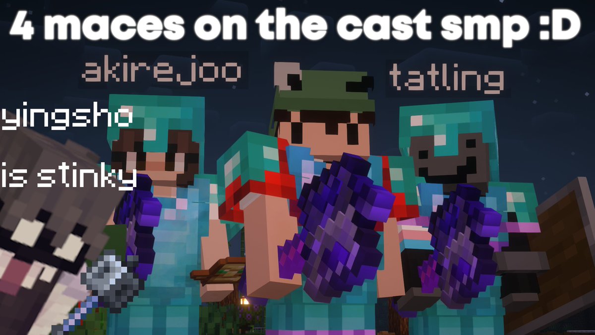 CastRewritten's tweet photo. with the latest event making the mace craftable for 2 hours, these are how many will be on the #CastSMP and the wielders of them! https://t.co/nVITv34tdg