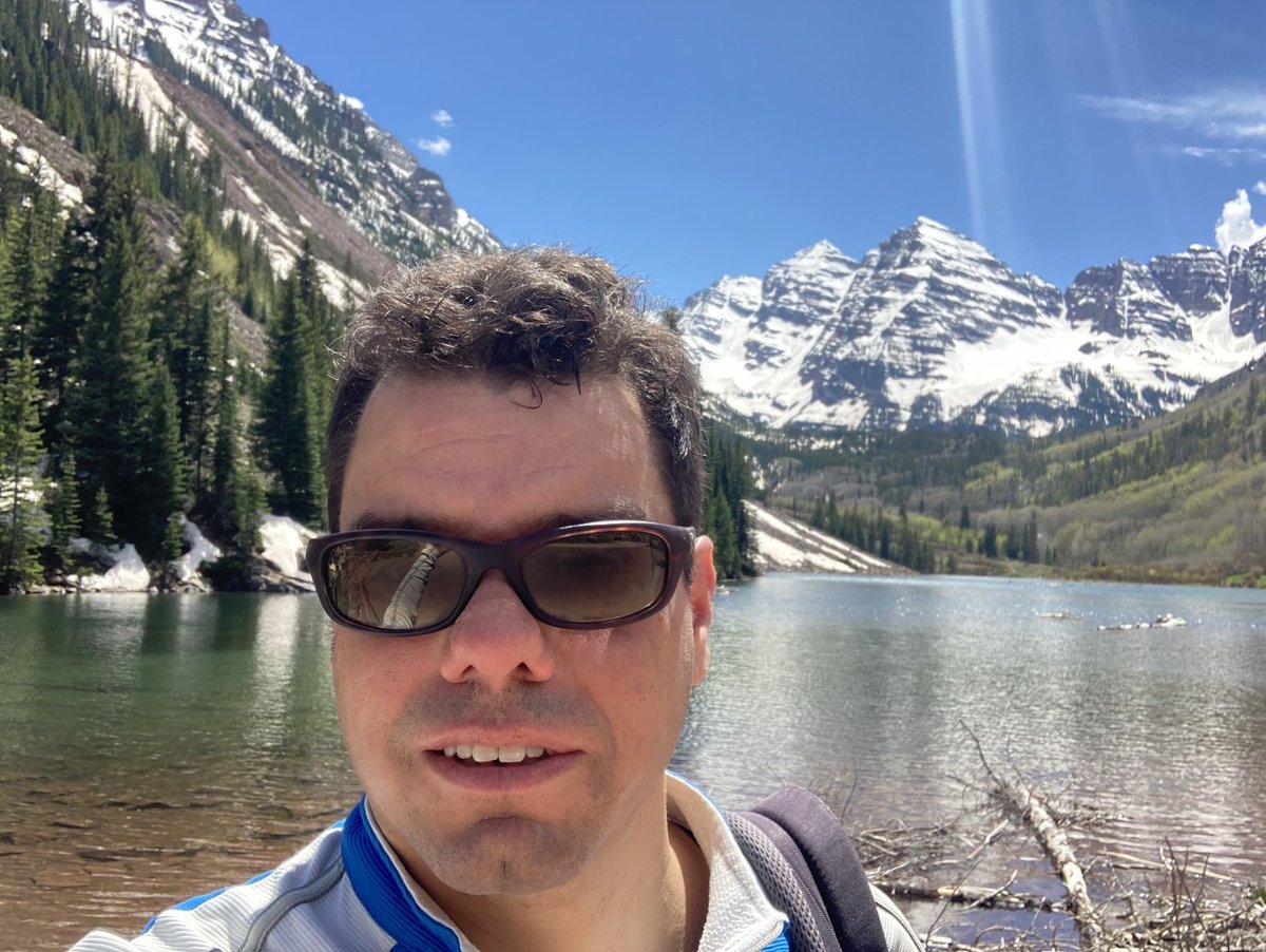 Cycling trip from Aspen to the Maroon Bells. There is still a lot of snow on the mountains!