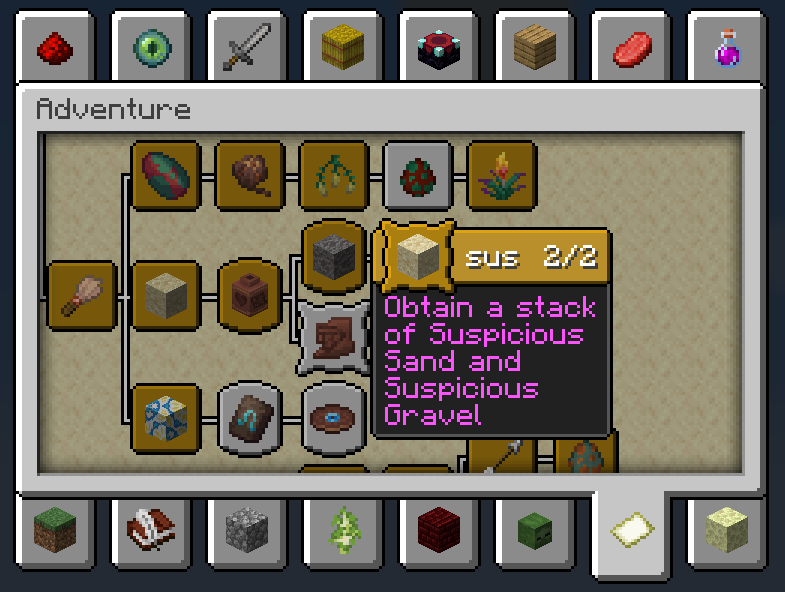 We're already going from alpha to beta!
5 new advancements, one of which is hidden (and pictured), along with 10 new trophies.

Download in the PMC page's description at: 
bit.ly/3u9BXTr