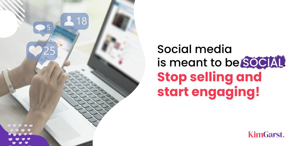 kimgarst's tweet photo. Social media is meant to be SOCIAL. Stop selling and start engaging! #SMTips #SocialMedia https://t.co/TGxnf8XwAn