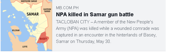 KolambuganMPS's tweet image. NPA killed in Samar gun battle mb.com.ph/2024/6/1/npa-k… #manilabulletin via @manilabulletin