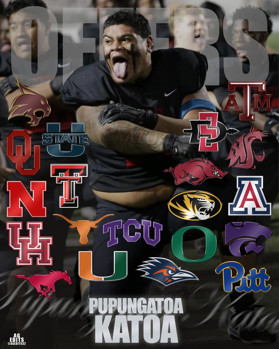AGEDITS32's tweet photo. ⭐⭐⭐2026 OL @toa_katoa has received 2️⃣0️⃣ offers! The 6'4 358lb beast is ranked as high as the #47 IOL in his class! Where should he go? https://t.co/hOdsZRUabW