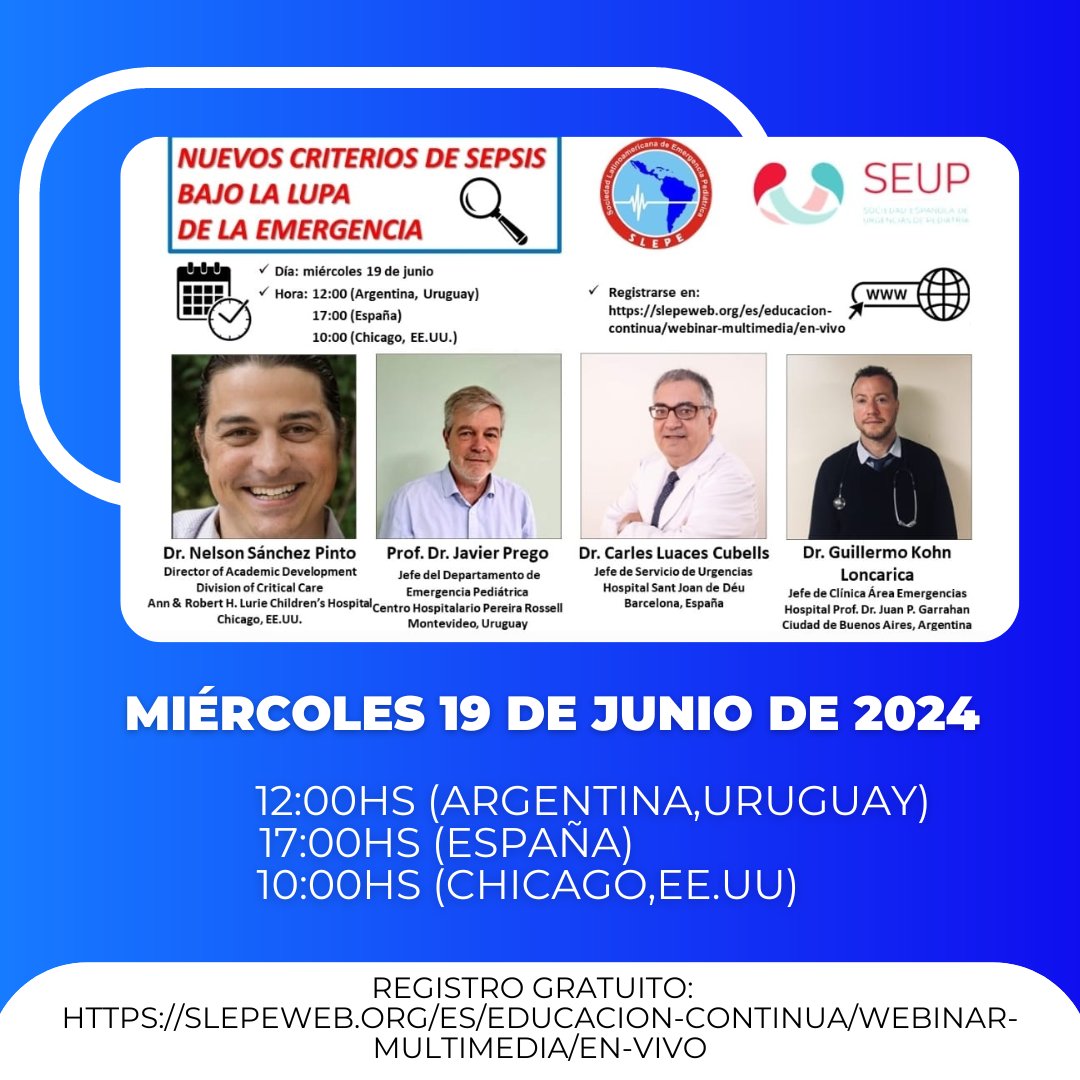 📌 Nuevos criterios de sepsis bajo la lupa de la emergencia.
📅 19 de Junio de 2024
Registro gratuito: slepeweb.org/es/educacion-c…
