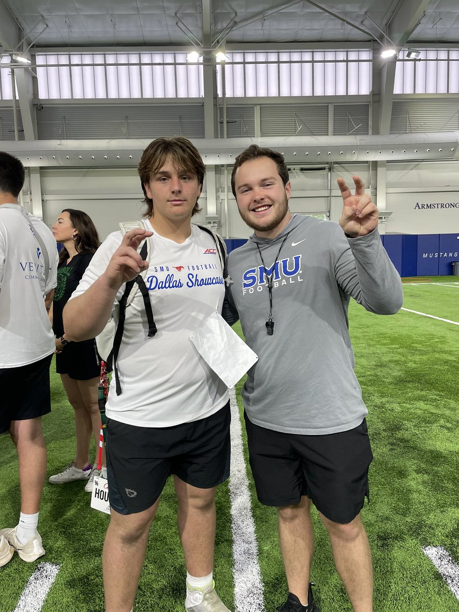 Thank you @SMUFB for hosting your mega camp today wanna thank some of my coaches today @GarinJustice & @jackhofmannsmu. @TrojanAnderson @d_hatcher80 @Zoumboukos65 @AlfStLegend