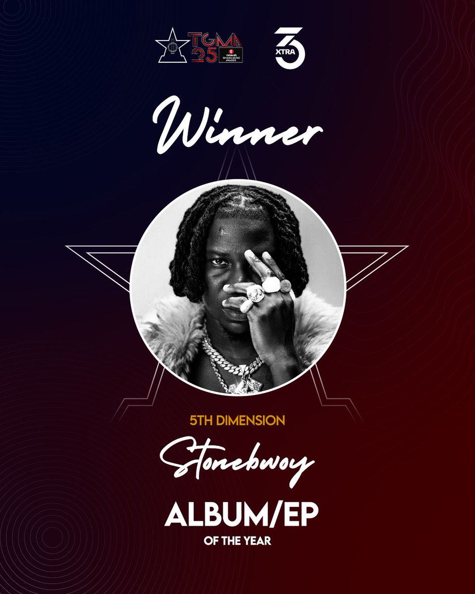 Connect971fm's tweet photo. Stonebwoy’s “5th Dimension” wins Album of the year.
#25thTGMA #connectentertainment https://t.co/zs0FXxzmNt