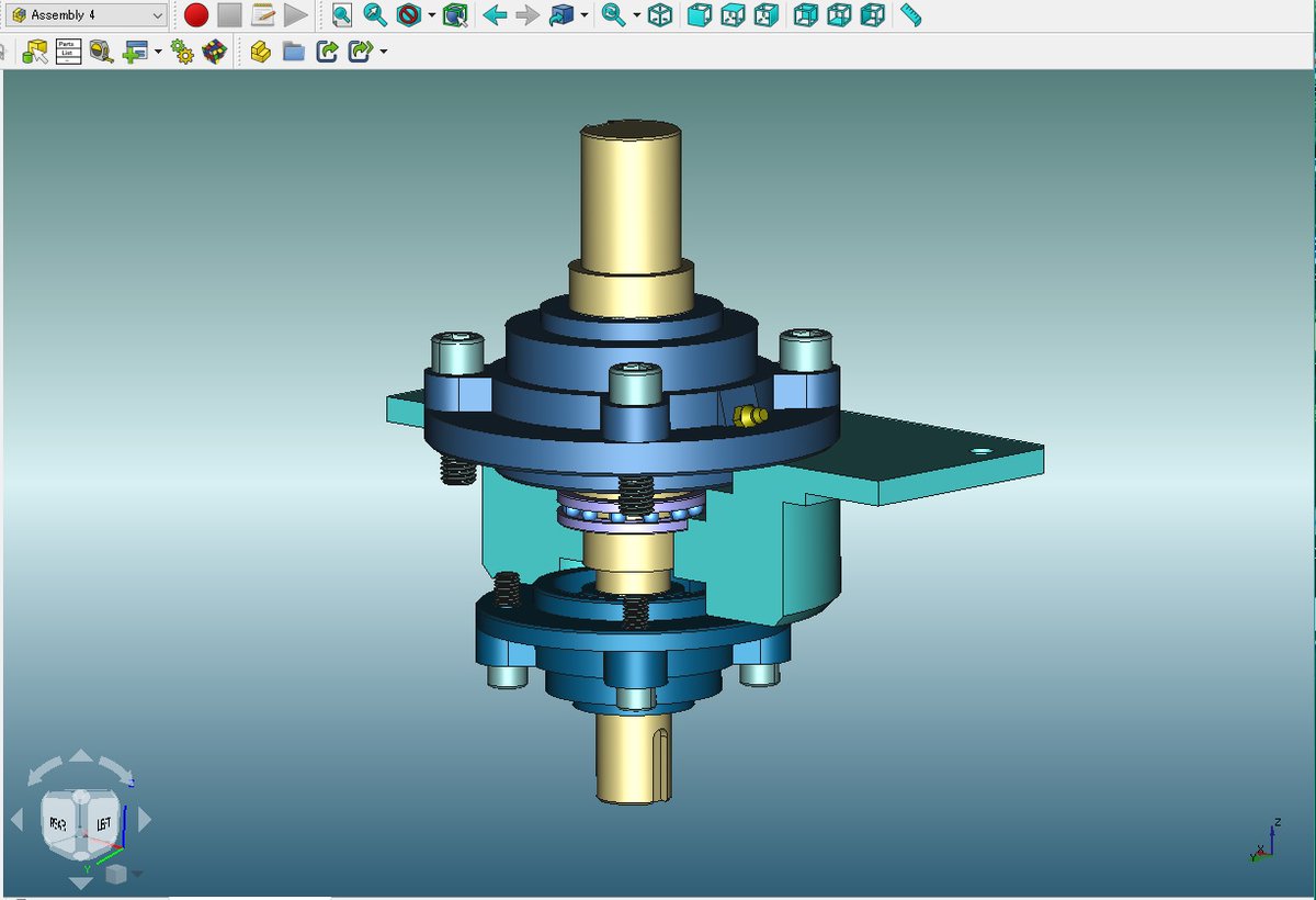sy_paladin's tweet photo. #FreeCAD #Assembly4
空想メカ。電動移送ターンテーブル装置。
テーブル軸受け部の構成断面です。🌴🌴🌴 https://t.co/6fXLs7HL9B