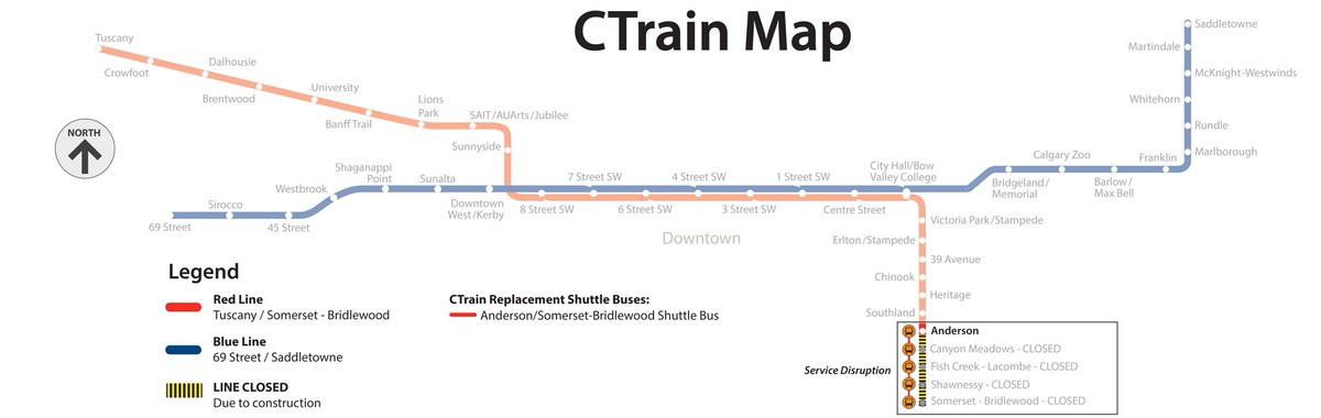 Attn #CTRiders and Red Line customers - the Red Line will be closed btwn Somerset-Bridlewood and Anderson stations on June 1-2. Shuttle buses will replace train service btwn these stations. For more info, visit: calgarytransit.com/ctrain-service