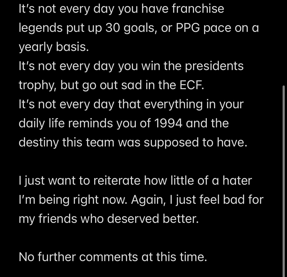 EthanGSN's tweet photo. 🚨STATEMENT🚨 - I feel terrible for my rangers fans friends. No further comments at this time. https://t.co/ccl5NYQ9rM
