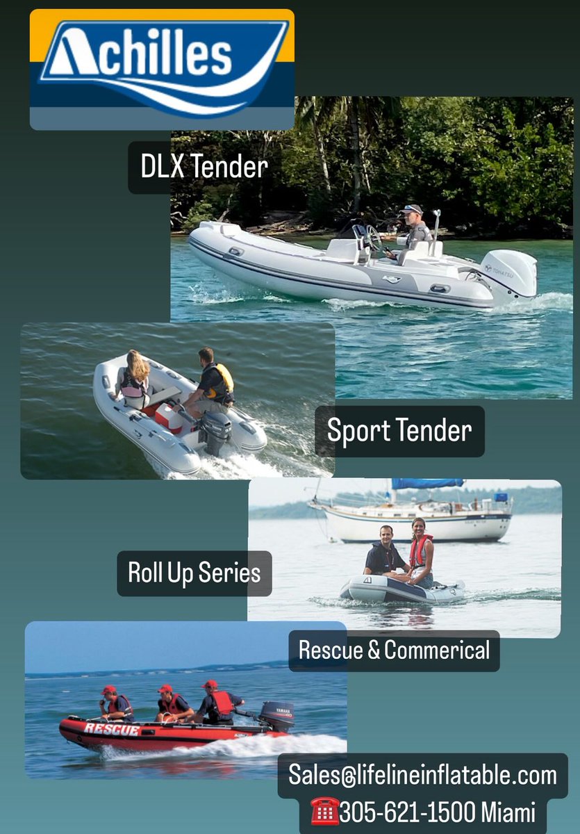 LifelineInfl's tweet photo. Achilles Inflatable Boats offer DLX Tenders, Sport RIBs, Roll Up Series and Rescue/Commercial Boats.
Sales@lifelineinflatable.com https://t.co/q2jNiA4seq